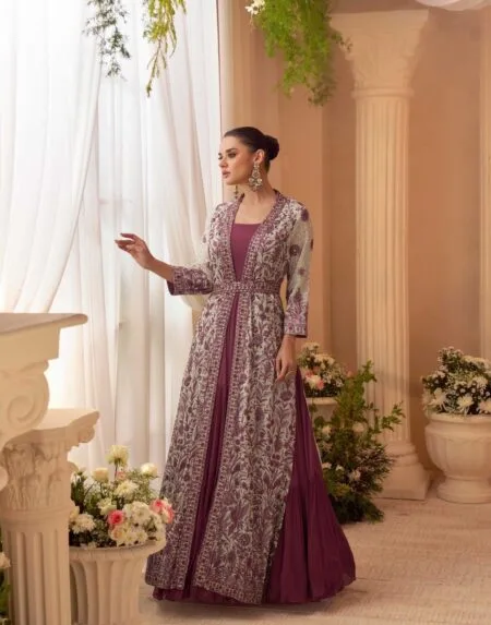 Anarkali gown with embroidered jacket