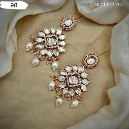 Carat plated Kundan earrings with white pearls
