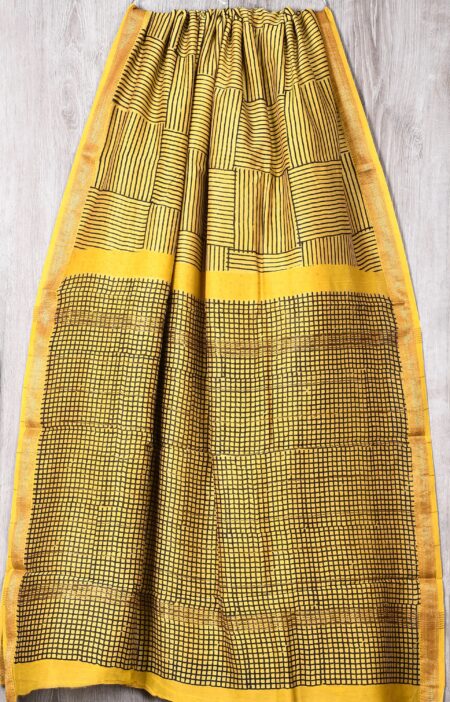 Hand block printed maheshwari silk saree