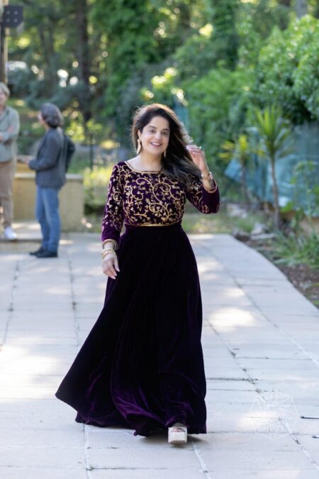 Gold Embroidered velvet lehenga