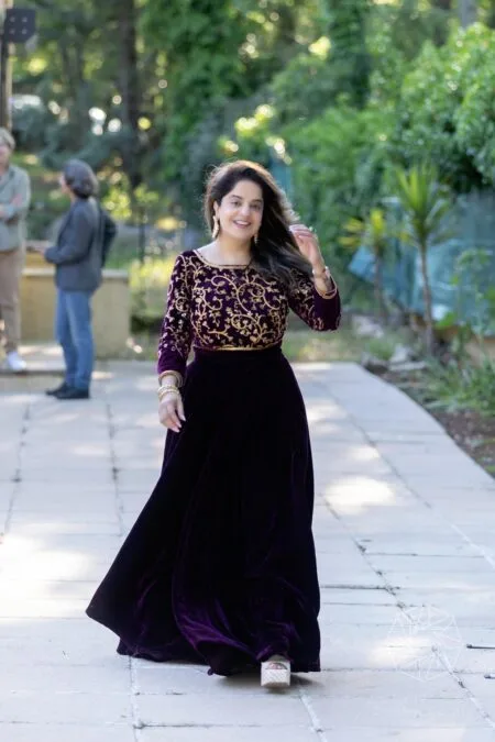 Gold Embroidered velvet lehenga