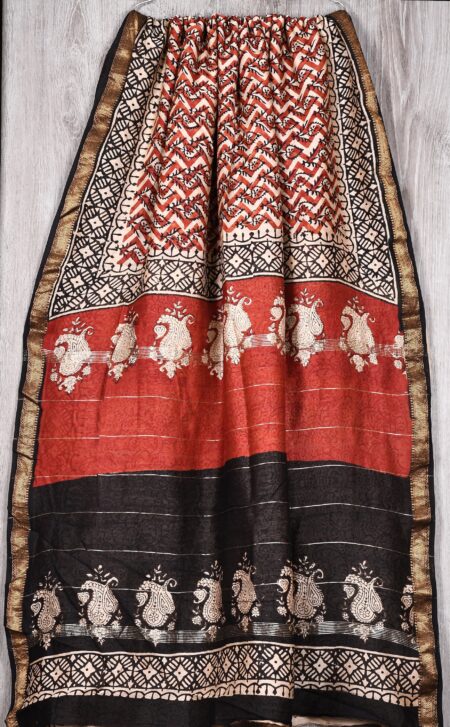 Hand block printed maheshwari silk saree