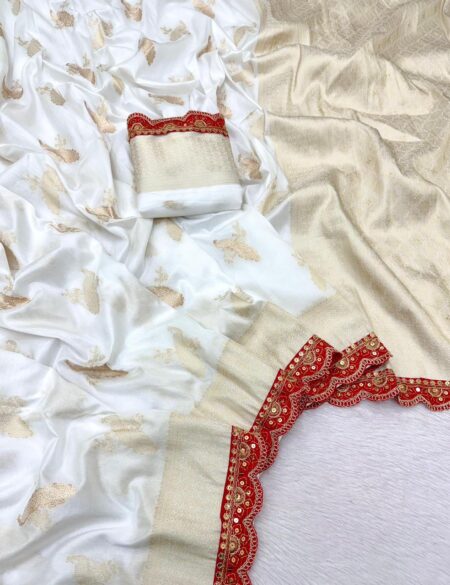 Pure Khadi Dolla Cotton Meenakari Saree with Sabyasachi Scallop & Kanchi Borders