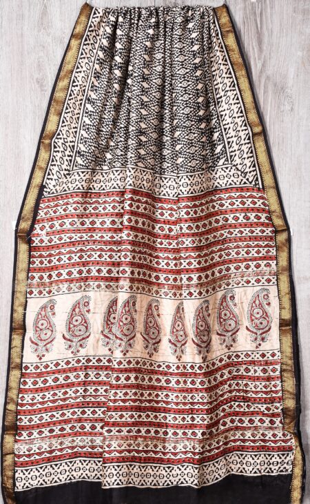 Hand block printed maheshwari silk saree