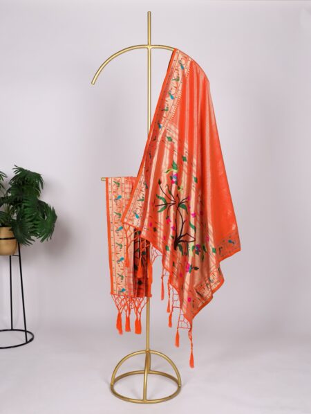 Orange Regal Paithani Jacquard Dupatta with Zari Weaving & Tassels