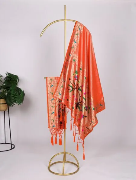 Orange Regal Paithani Jacquard Dupatta with Zari Weaving & Tassels