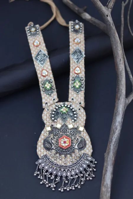 Handcrafted Oxidized Silver & Jute Statement Necklace
