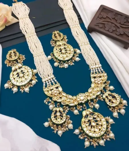 Pearl & Kundan Long Necklace Set – Elegant Traditional Layered Jewellery Set for Women