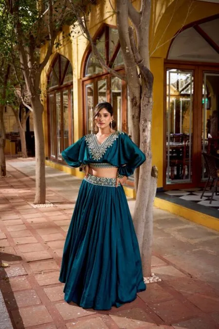 Vichitra Silk Lehenga Set with Thread Embroidery