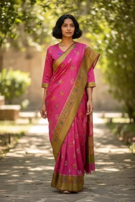 Pink Ikkat Print Saree – Lightweight Traditional Printed Saree