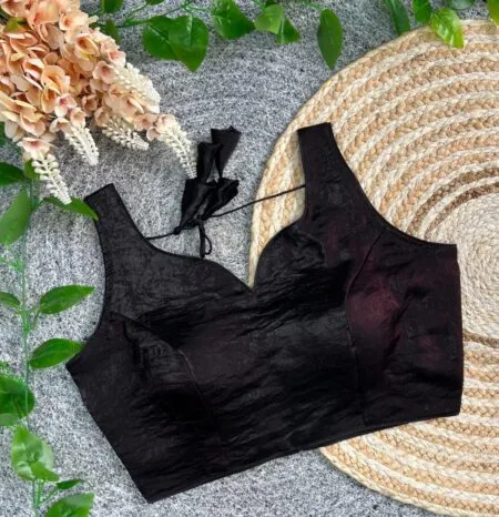 Black crush silk saree blouse sleeveless ready to wear designer blouse