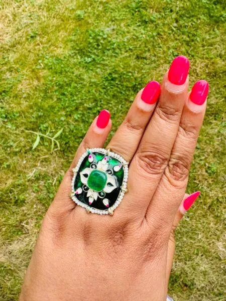 Emerald Green Statement Ring – Traditional Handcrafted Designer Ring for Women