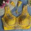 Yellow bridal saree blouse embroidered silk designer blouse with sweetheart neckline