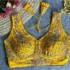 Yellow bridal saree blouse embroidered silk designer blouse with sweetheart neckline