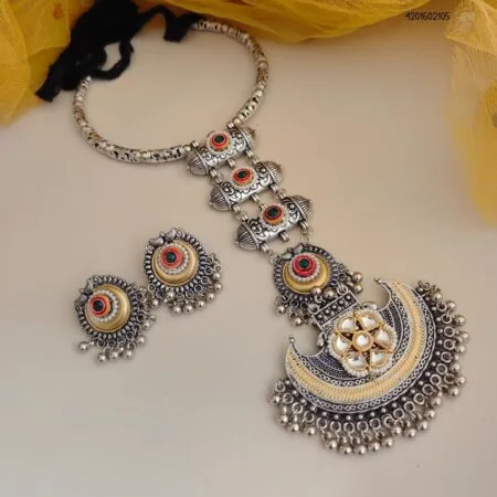 Handcrafted Oxidized Silver & Kundan Choker Set