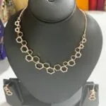 Copper based Geometric Necklace Set – Modern American Diamond Necklace with Earrings