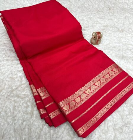 Red Mysore silk crepe saree