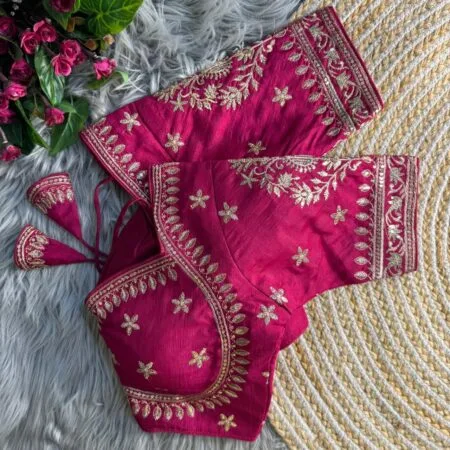Designer Rani Pink Silk Blouse | Heavily Embroidered Bridal Saree Blouse