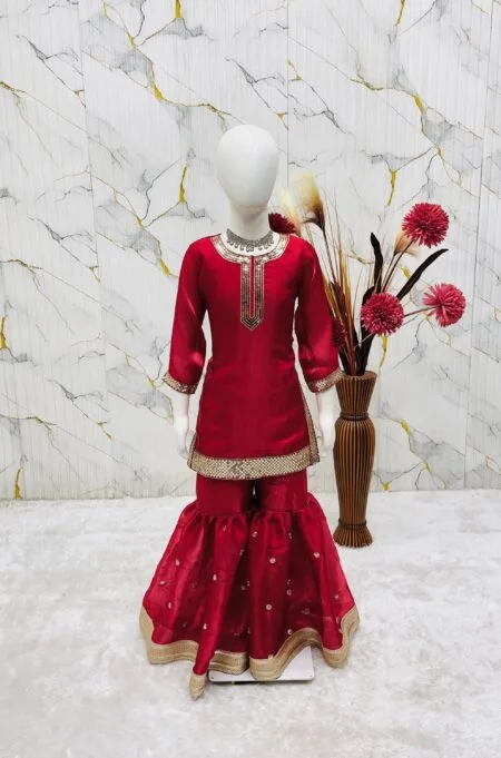 Designer Fendi Silk Top Sharara with Organza Dupatta Set