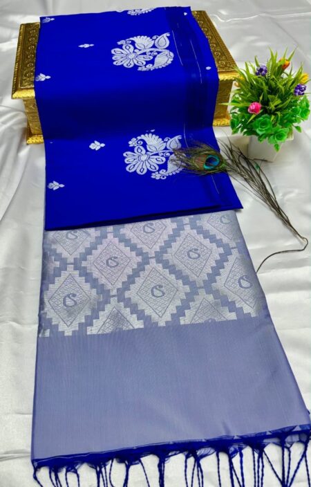 Ink Blue Arani Soft Silk Saree with Silver Zari