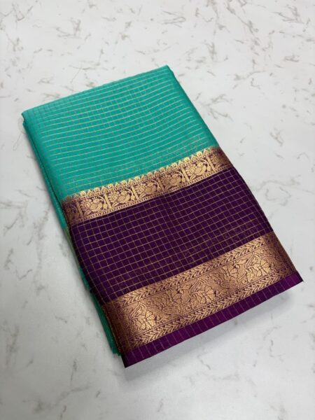 Sea Green & Wine Purple Mysore Silk Crepe Saree