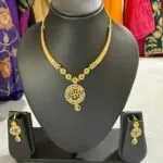 Traditional Gold Pendant Necklace Set – Elegant Ethnic Jewellery Set with Earrings