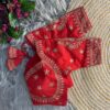 Red bridal saree blouse zardosi embroidery elbow sleeve silk designer blouse