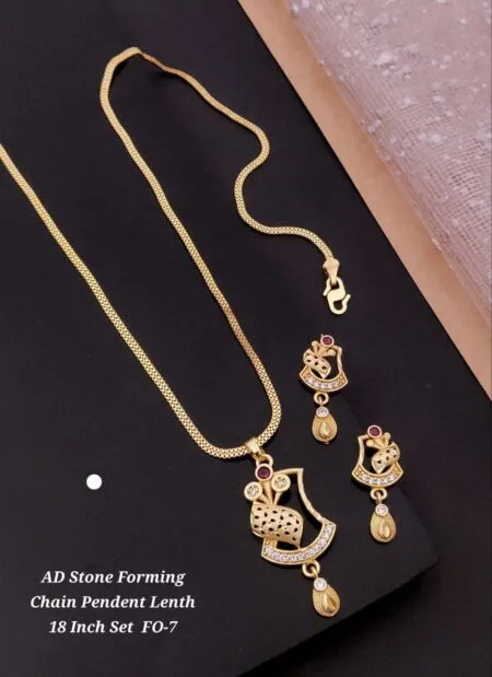 AD and red stone pendant with long chain