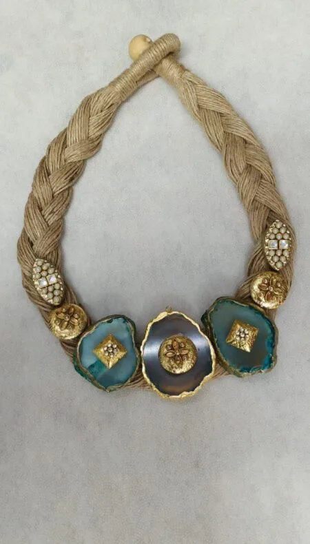 Bohemian Agate & Braided Jute Statement Necklace