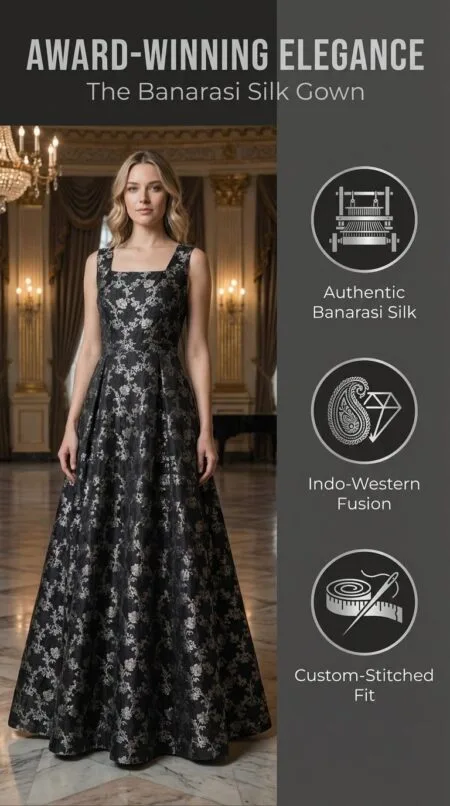 Brocade Ball gown - Elegant square neck full length occasion dress