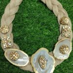 Handmade Braided Jute Statement Necklace with Gold-Rimmed Agate Slices