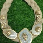 Handmade Braided Jute Statement Necklace with Gold-Rimmed Agate Slices