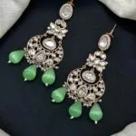 Mint Green Kundan Drop Earrings – Elegant Traditional Statement Earrings for Women
