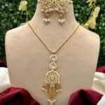 Kundan Pearl Pendant Necklace Set – Elegant Traditional Long Necklace with Earrings