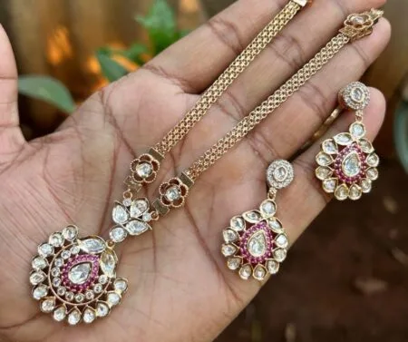 kundan Polki Necklace Set | Boutique Bridal Pendant & Earrings