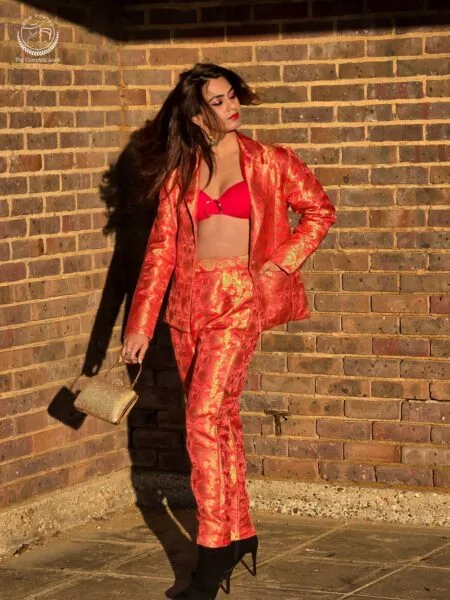 Pink Banarasi Blazer Pant Suit set