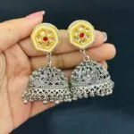 Designer Dual-Tone Oxidized Jhumkas | Luxury Meenakari & Kundan Earrings