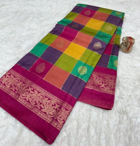 Multicoloured checked bhagalpuri saree
