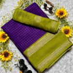 Mysore silk crepe saree with checked zari