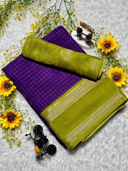Mysore silk crepe saree with checked zari