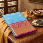 Blue and pink Mysore silk crepe saree