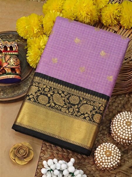 Lavender and black Mysore silk crepe saree