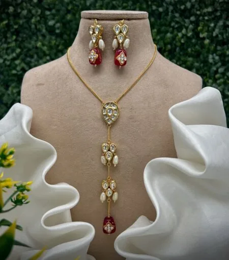Designer Kundan & Meenakari Long Drop Necklace Set