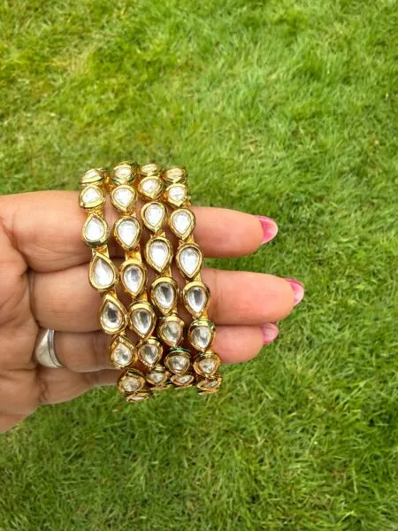 Premium carat plated tear drop Kundan bangles