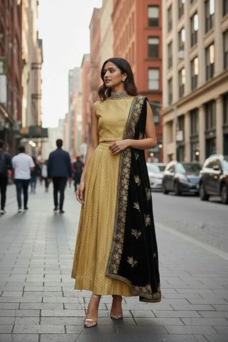 Designer Black Velvet & Gold Embroidered Lehenga Choli Set