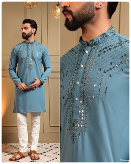 Luxury Armani Lachko Embroidered Kurta Pyjama Set with Boutique Finish