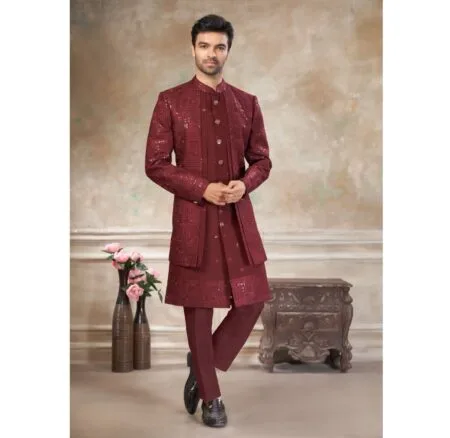 Viscose sequins embroidered kurta pajama and long jacket
