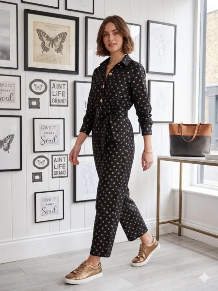 Midnight & Gold Celestial Silk Jumpsuit