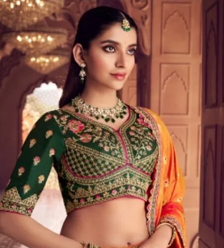 Premium Banarasi silk  lehenga choli and dupatta with sequins stone zari and embroidery work