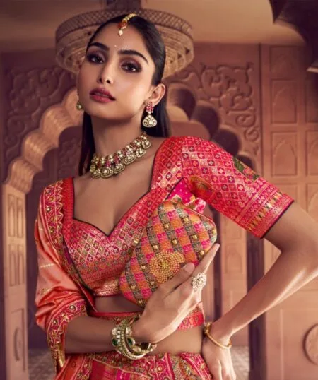 Premium Banarasi silk  lehenga choli and dupatta with sequins stone zari and embroidery work
